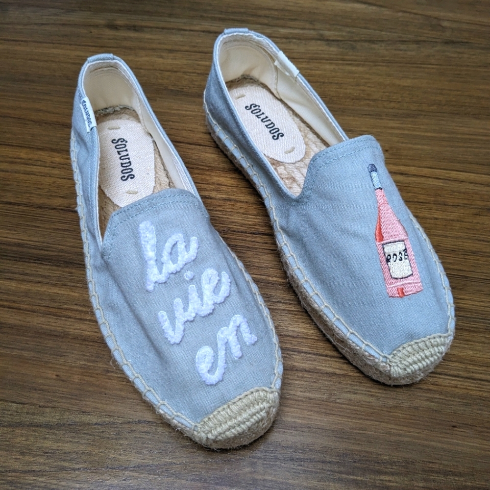NEW Soludos Seville La Vie En Rose Wine Flat Espadrilles Size 5.5